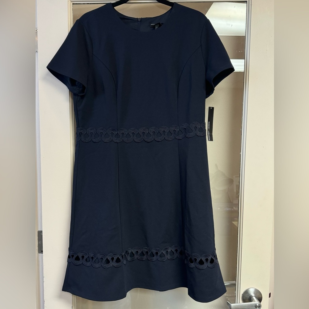 Maggy London Womens Short Sleeve Midi Dress in Navy Size:14